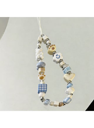 Kawaii Beaded Pearl Phone Charms Strap Cute White Cloud Cat Paw Cell Phone Lanyard Wrist Strap - view 3